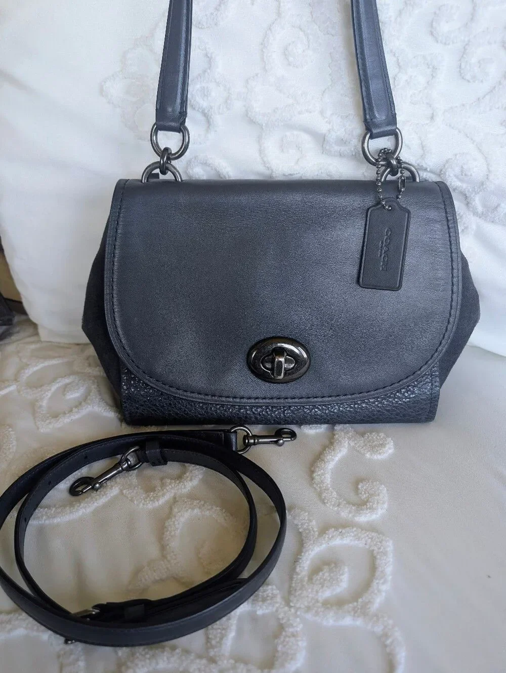 COACH Faye Slate  Embossed Buffalo Refined Calf Leather Top Handle/Crossbody Bag
